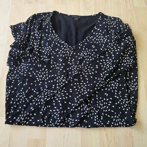 J.Jill Wearever Black White Leaf Print Knit Fit Flare Short Dress Womens Size XS